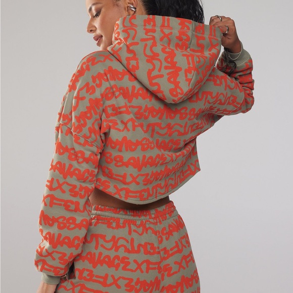 Savage X Fenty Essential Cropped Hoodie Orange and Gray 2X - Picture 3 of 5